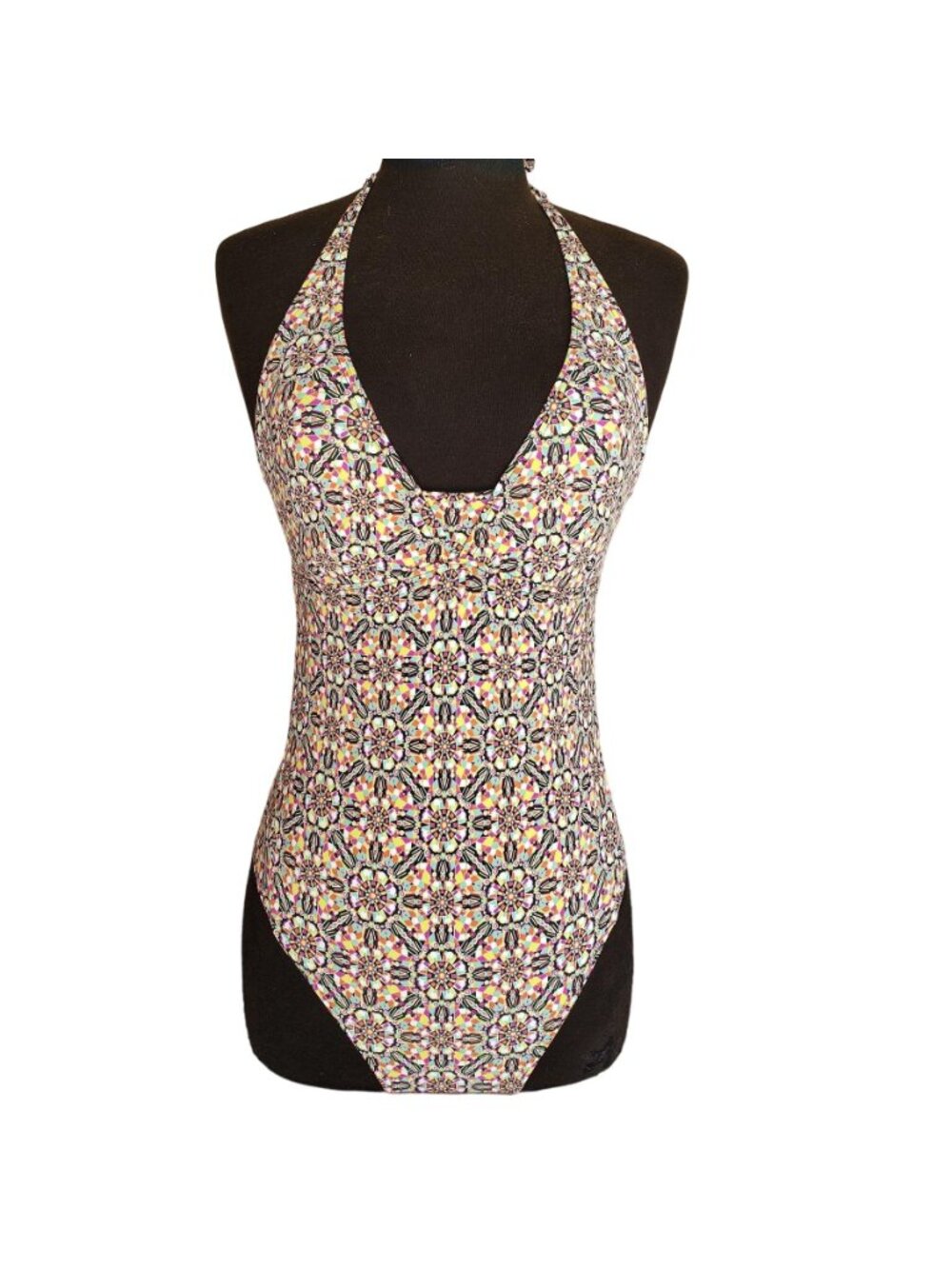 Echo Womens Halter Swimsuit S One Piece Cutout Design Colorful Bathing Suit Swim - Picture 2 of 6